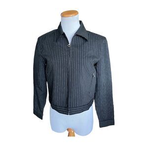 Womens Vintage Old Navy Y2K Pinstriped Zip Front Black Crop Jacket Blazer  Sz S